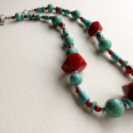 Red turquoise boho necklace with agate carnelian